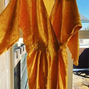 80s yellow sateen wrap dress